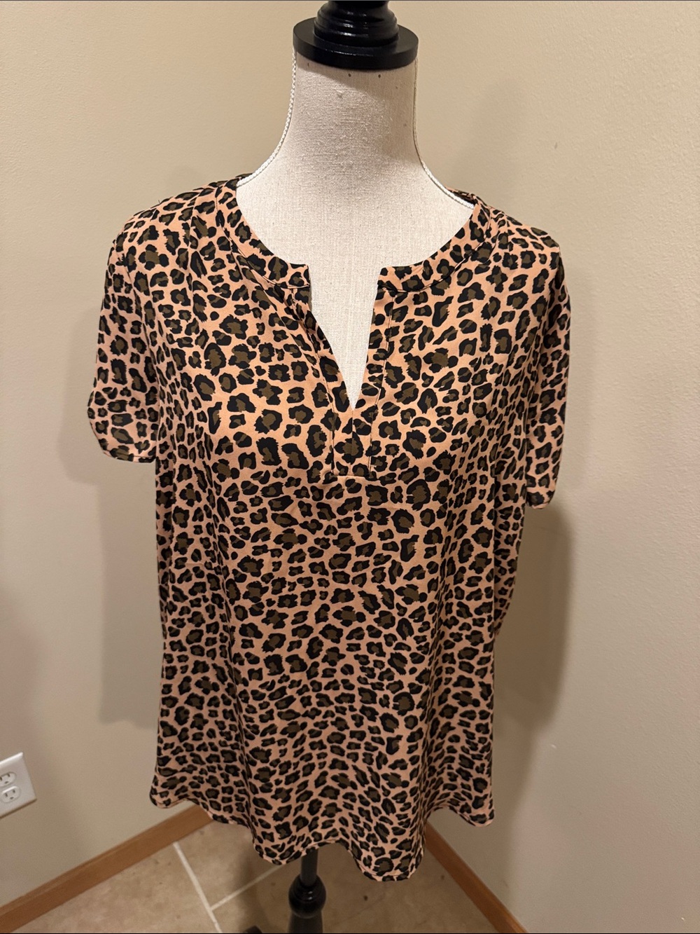 Pleione Leopard-Print Short Sleeve Tee in Tan and Black